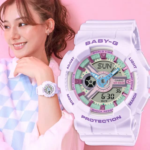 【CASIO 卡西歐】BABY-G 粉紫色 柔和色調手錶 畢業禮物 送禮(BA-110XPM-6A)