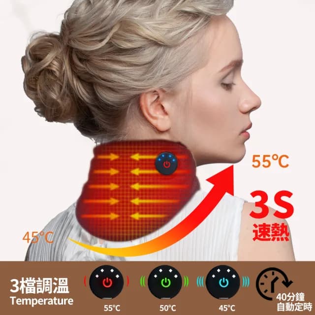 【ROSETO】無線石墨烯熱敷護頸1入 餘電可視(頸椎放鬆 調溫定時 脖子頸部保暖 熱敷眼罩 母親節禮物)