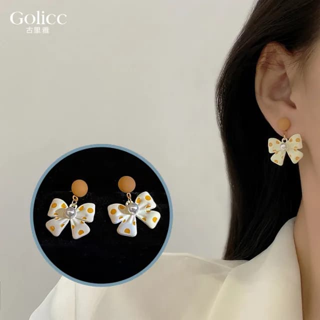【Golicc】耳環 橘點 ins風 蝴蝶結 珍珠(七夕 情人節 生日 飾品 耳釘 耳飾 耳墜 禮物)