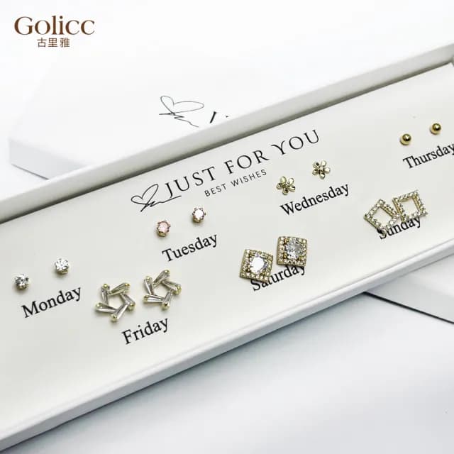 【Golicc】耳環  一周耳釘 倒數日期 7日 心情套裝組(七夕 情人節 生日 飾品 耳釘 耳飾 耳墜 禮物)