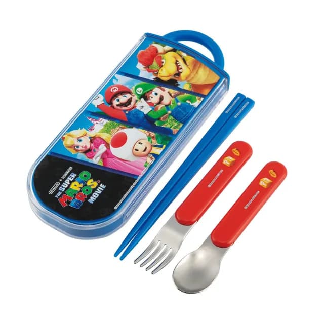 【百科良品】日本製 電影版-超級瑪利歐 環保筷子+湯匙+叉子三件餐具組 抗菌加工Ag+(日本境內版)