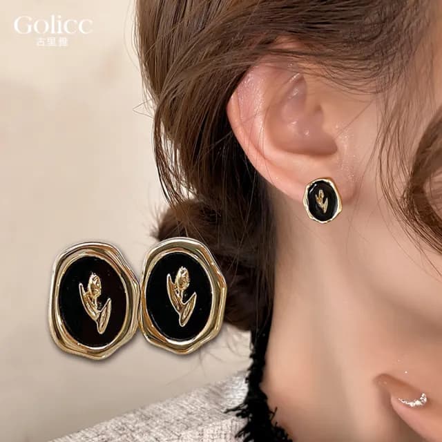 【Golicc】耳環 法式 鬱金香(七夕 情人節 生日 飾品 耳釘 耳飾 耳墜 禮物)