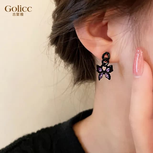 【Golicc】耳環 復古 黑蝴蝶(七夕 情人節 生日 飾品 耳釘 耳飾 耳墜 禮物)