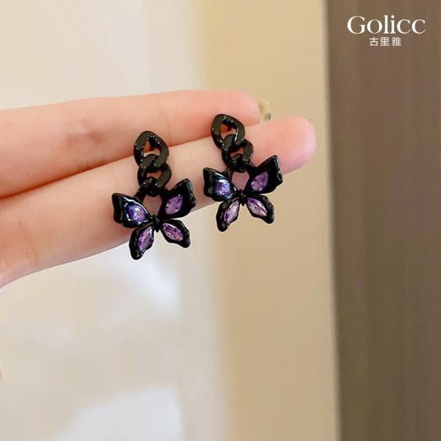 【Golicc】耳環 復古 黑蝴蝶(618 七夕 情人節 生日 飾品 耳釘 耳飾 耳墜 禮物)