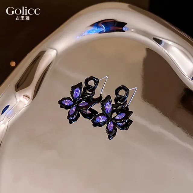 【Golicc】耳環 復古 黑蝴蝶(七夕 情人節 生日 飾品 耳釘 耳飾 耳墜 禮物)