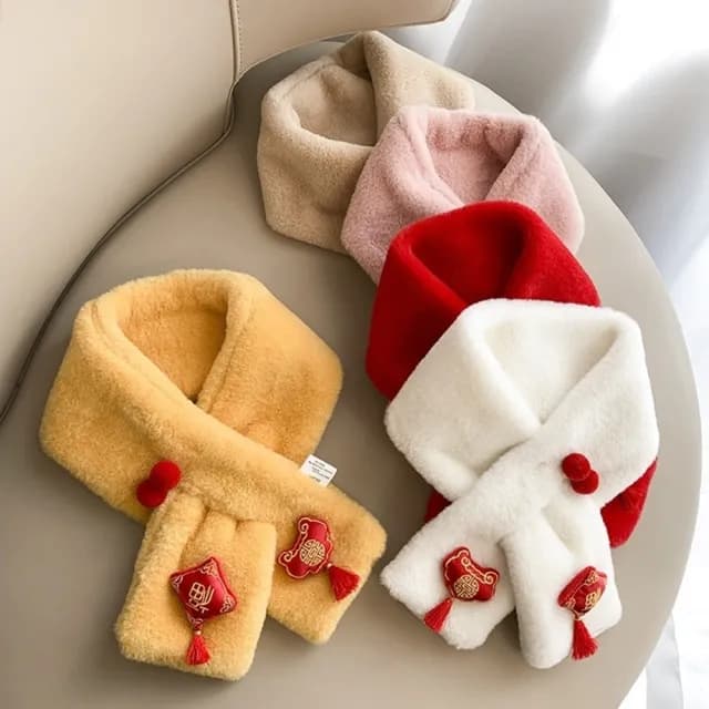 【橘魔法】福氣祥雲立體毛絨保暖圍脖(大紅 圍巾 過年 新年 寒流 配件 兒童 女童 男童 童裝 保暖 交換禮物)