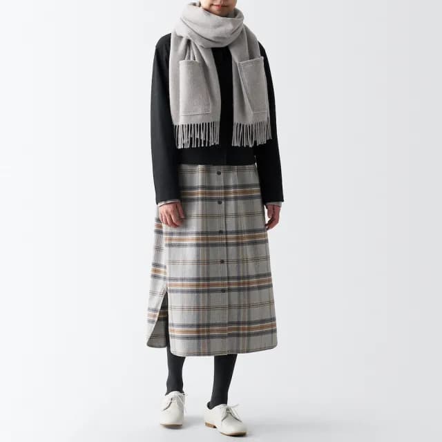 【MUJI 無印良品】羊毛附口袋披肩(共4色)