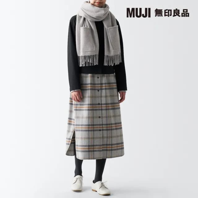 【MUJI 無印良品】羊毛附口袋披肩(共4色)