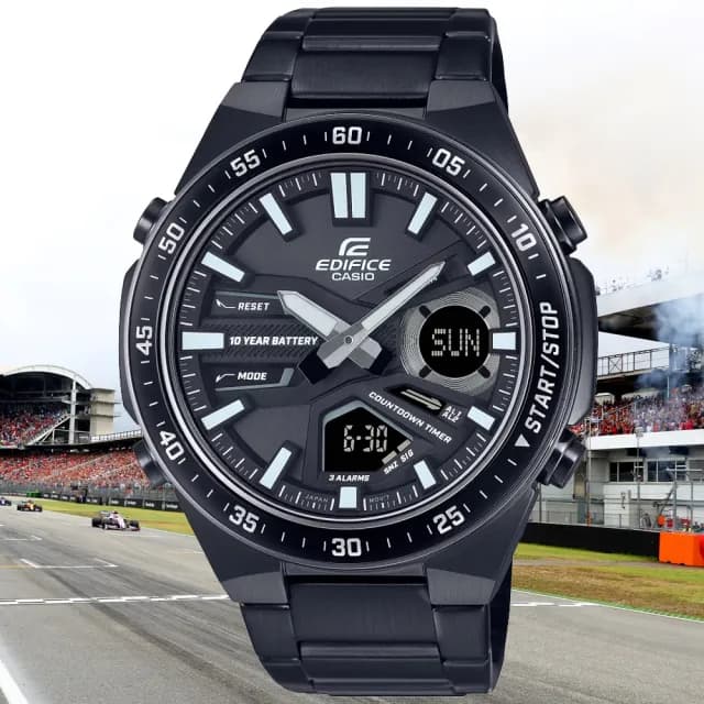 【CASIO 卡西歐】EDIFICE 長效電池壽命 運動風雙顯腕錶 父親節 禮物  送禮 推薦(EFV-C110DC-1A)