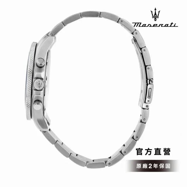 【MASERATI 瑪莎拉蒂 官方直營】Competizione 賽道競馳系列三眼手錶 銀色不鏽鋼鍊帶 45MM R8873600002