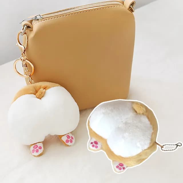 【可愛毛絨】雙11 柯基屁屁造型零錢包(學生 禮物 掛件 隨身小包包吊飾 鑰匙圈 錀匙扣 小 