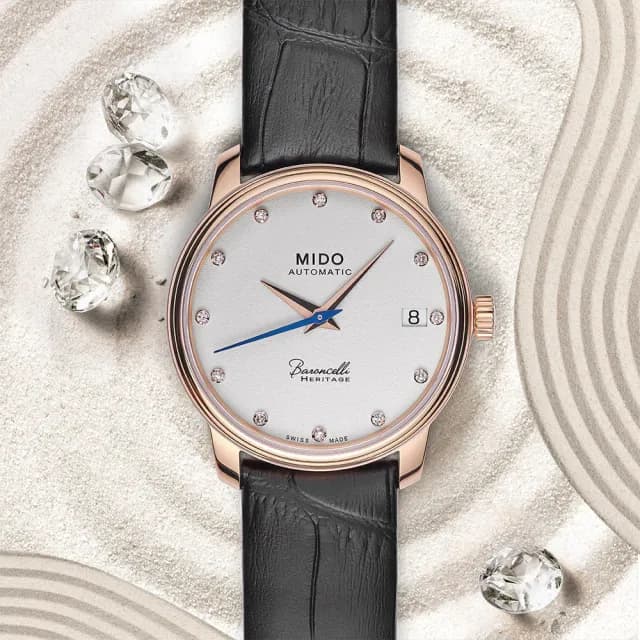 【MIDO 美度】官方授權 Baroncelli 永恆系列 鑽石機械女錶-33mm 手錶 禮物 推薦(M0272073626600)