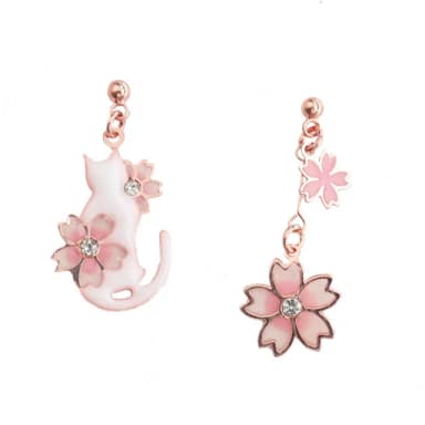 【海藍樂木珠寶 La Morongo Jewelry】S925銀日系櫻花貓咪氣質耳夾(S925銀 耳夾 日系 氣質)