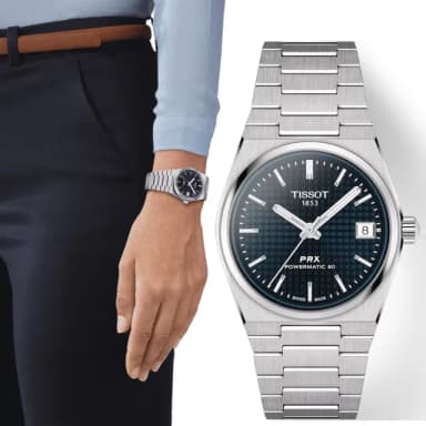【TISSOT 天梭 官方授權】PRX系列 70年代復刻機械女錶-藍/35mm 送禮 禮物 推薦(T1372071104100)
