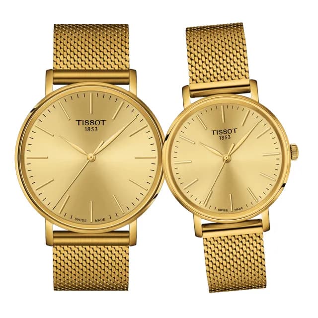 【TISSOT 天梭 官方授權】Everytime 經典雋永情侶手錶 對錶-金 送禮 推薦(T1434103302100+T1432103302100)