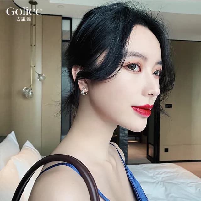 【Golicc】耳環 小巧 葫蘆 珍珠(七夕 情人節 生日 飾品 耳飾 耳墜 禮物)