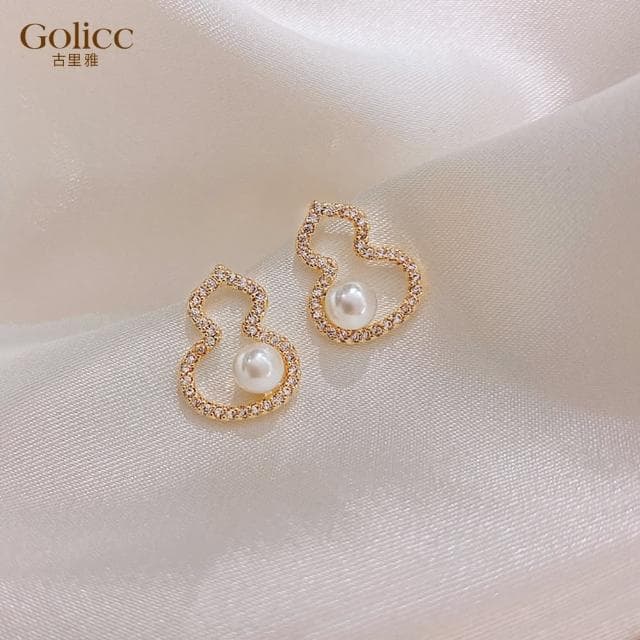 【Golicc】耳環 小巧 葫蘆 珍珠(母親節 生日 情人節 飾品 耳飾 耳墜 禮物)
