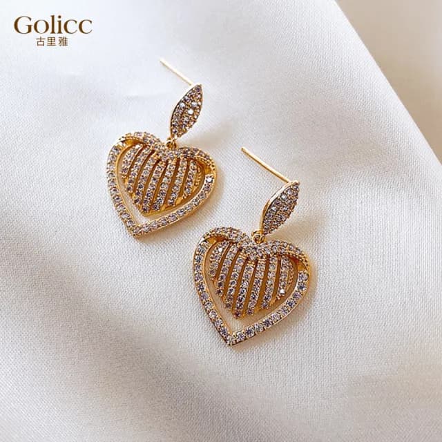 【Golicc】耳環 法式 桃心(七夕 情人節 生日 飾品 耳釘 耳飾 耳墜 禮物)