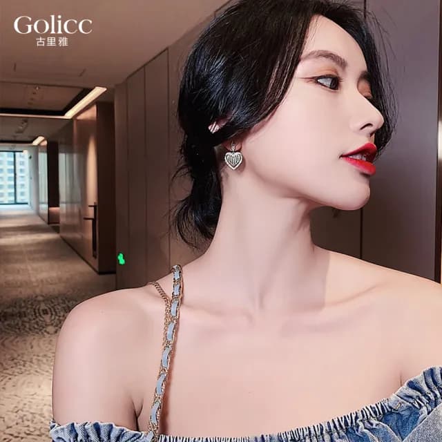 【Golicc】耳環 法式 桃心(七夕 情人節 生日 飾品 耳釘 耳飾 耳墜 禮物)