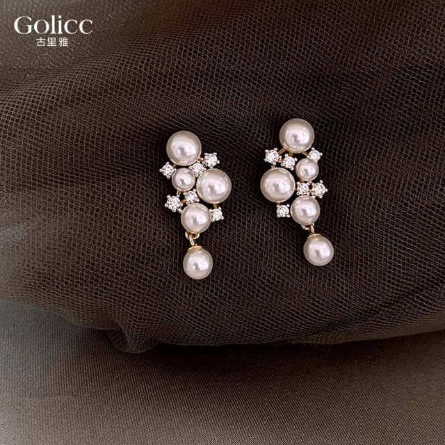 【Golicc】耳環 法式 復古 珍珠 鋯石(618 七夕 情人節 生日 飾品 耳釘 耳飾 耳墜 禮物)