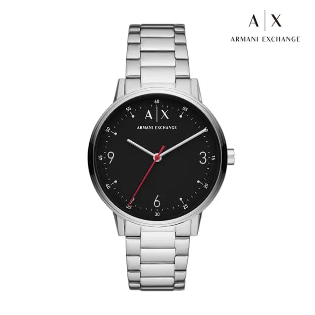 【A|X Armani Exchange 官方直營】Cayde 現代簡約時刻手錶 銀色不鏽鋼鍊帶 42MM AX2737 雙11限定