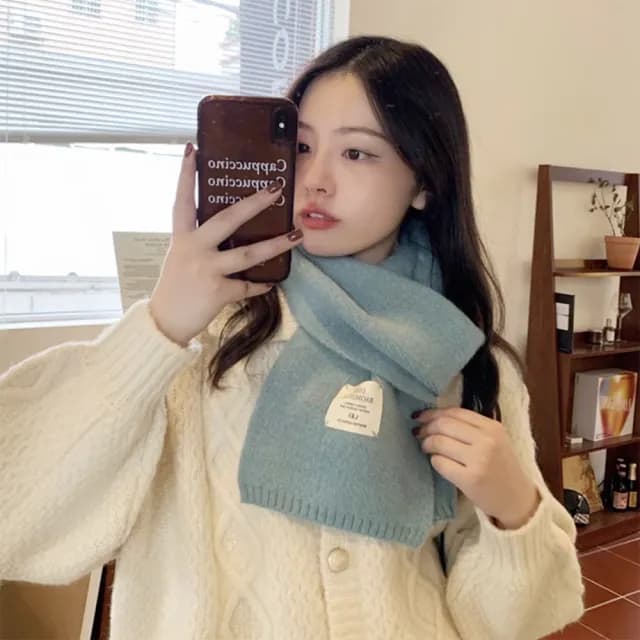 【midou】韓劇女星質感純色軟糯保暖針織圍巾(秋冬保暖圍巾 針織圍巾)