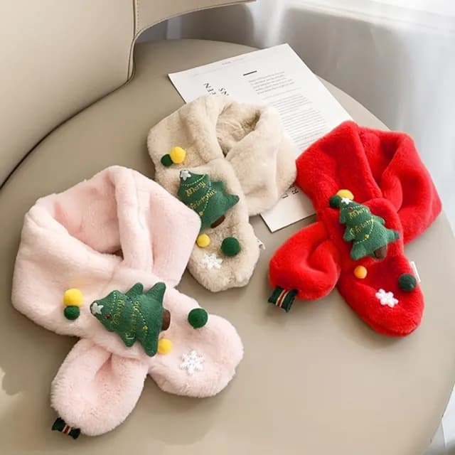 【橘魔法】聖誕樹公仔保暖毛絨圍脖(圍巾 聖誕節 耶誕節 大紅 寒流 配件 兒童 女童 男童 童裝 交換禮物)