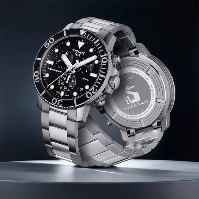 【TISSOT 天梭 官方授權】水鬼 Seastar 1000 海洋之星300米潛水三眼計時手錶 送禮 推薦(T1204171105100)