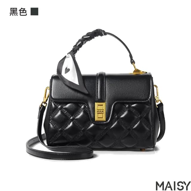 【MAISY】情人節禮物 古典女士柔美絲巾單肩手提包(現+預  黑色／米色／卡其色)