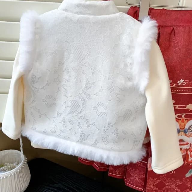 【橘魔法】毛毛背心舞龍舞獅馬面裙漢服套裝(3件式 裙子 過年 新年 拜年 唐裝 古裝 攝影 女童 兒童 童裝)