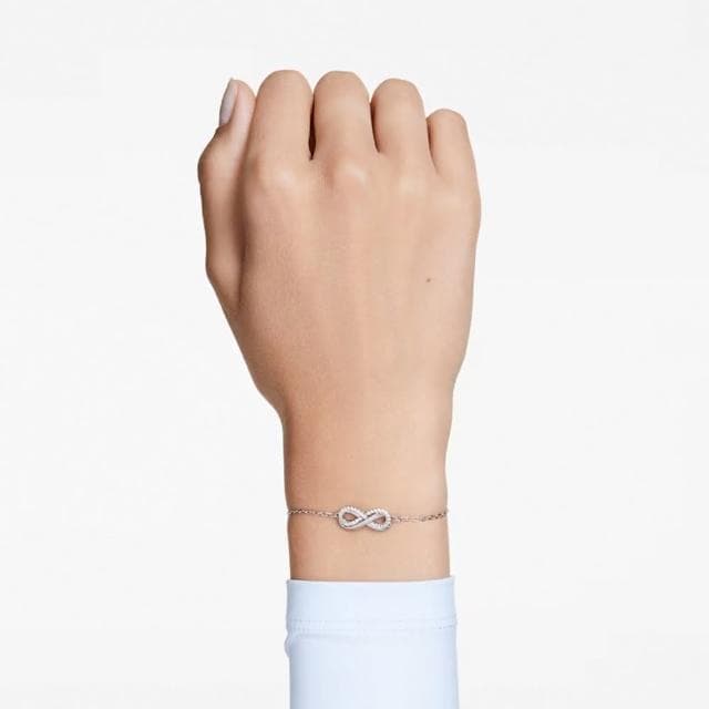 【SWAROVSKI 官方直營】Hyperbola 手鏈 Infinity 白色 鍍白金色 母親節禮物(新改款)
