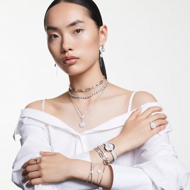 【SWAROVSKI 官方直營】Sublima 手鐲 白色 鍍白金色 母親節禮物