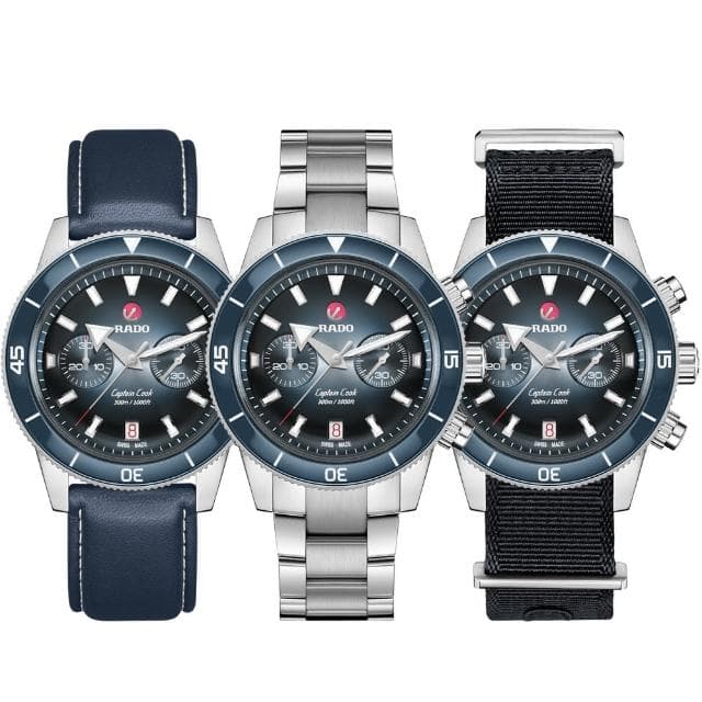 【Rado 雷達表 官方授權】庫克船長 300米潛水計時機械錶 套錶-43mm R03推薦 送禮 禮物 推薦(R32145208)