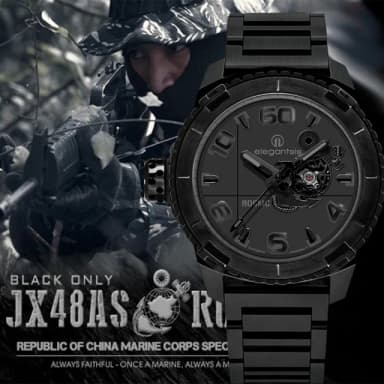 【elegantsis 愛樂時】海軍陸戰隊特別款機械錶-闇夜黑/48mm 禮物 送禮 推薦(ELJX48AS-LVTP5-NB01MA)