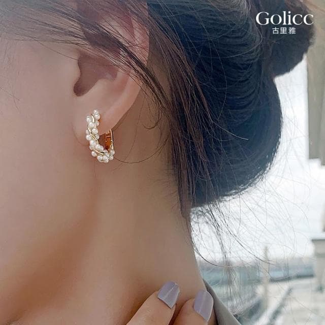 【Golicc】耳環 韓國 輕奢 纏繞 珍珠(母親節 生日 情人節 飾品 耳釘 耳飾 耳墜 禮物)