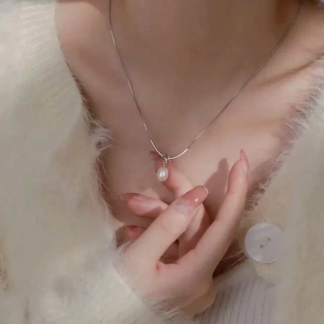 【Paiya 派亞】925銀淡水珍珠繩結項鍊女百搭簡約高級感水滴鎖骨鏈不掉色(交換禮物/聖誕禮物/送禮)