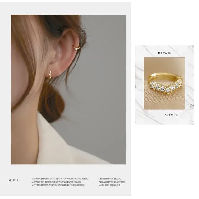 【飾品配件】ins簡約質感鑲鑽耳骨環2對組(耳扣 耳釘 穿式耳環 造型耳飾 耳圈 百搭 打扮 聚會 上班)