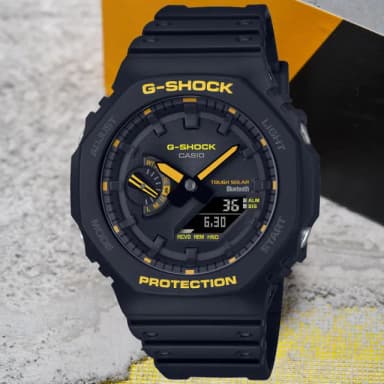 【CASIO 卡西歐】G-SHOCK 藍牙連線 黑黃時尚 太陽能八角雙顯腕錶 母親節 禮物 推薦(GA-B2100CY-1A)