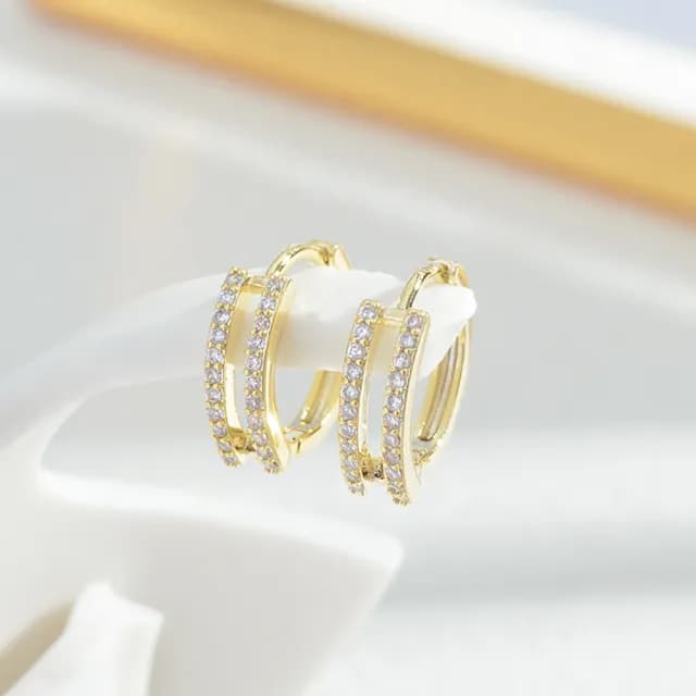 【Umi】一卡3對925純銀針微鑲鋯石雙圈雙環C形造型耳環207(日韓時尚潮流耳飾耳針耳墜耳釘)