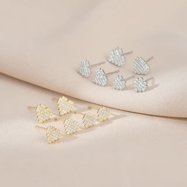 【Umi】一卡3對925純銀針微鑲鋯石愛心心形造型耳環(日韓時尚潮流耳飾耳針耳墜耳釘)