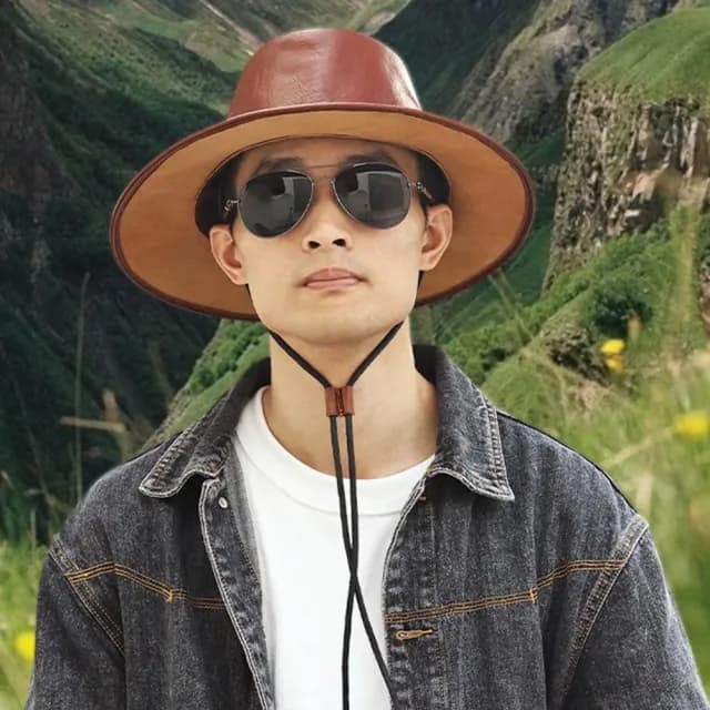 【KT DADA】父親節禮物 包包 西部牛仔帽 大沿帽 遮陽帽 男牛仔帽真皮 禮物 復古帽 英倫帽 派對裝扮 牛皮帽