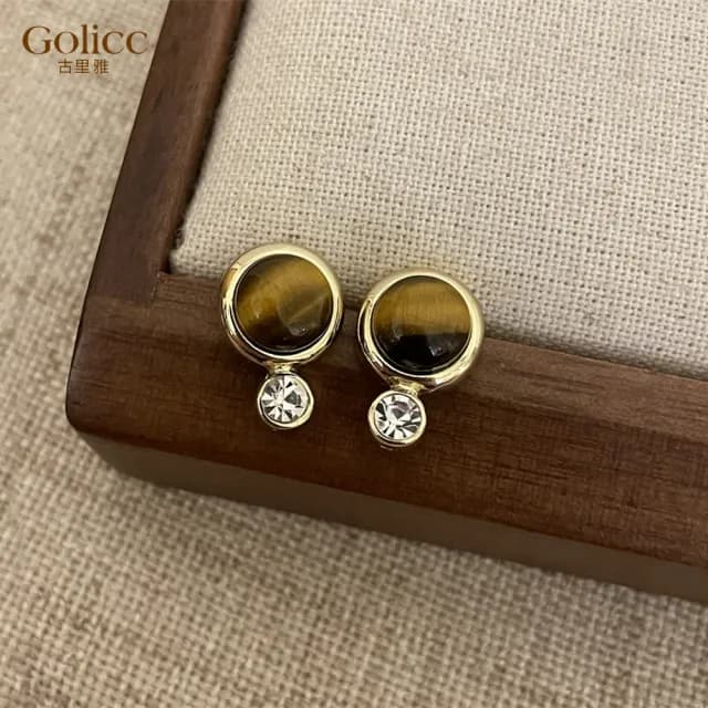 【Golicc】耳環 法式 美拉德 幾何 鑲鑽(七夕 情人節 生日 飾品 耳釘 耳飾 耳墜 禮物)