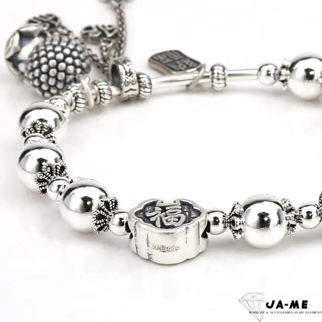 【JA-ME】999千足銀招財納福手鍊(77購物節/禮物/現貨)