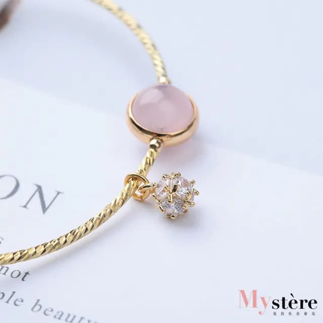 【my stere 我的時尚秘境】情人節禮物 現貨-天然灰月光石粉晶幸運草珠鑽手環(月光石 粉晶 旺人緣 招財氣)