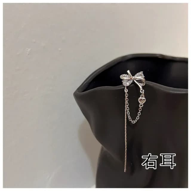 【HaNA 梨花】韓國浮繪花影．蝴蝶結鋯石晶鑽愛心流蘇耳骨夾