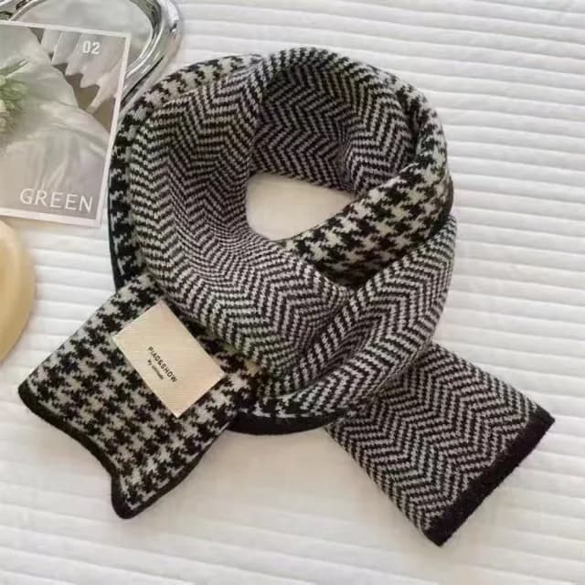 【TWBUY 台灣好購】千鳥格針織保暖圍巾(高級感韓系百搭圍脖 情侶針織圍巾 雙面圍巾)