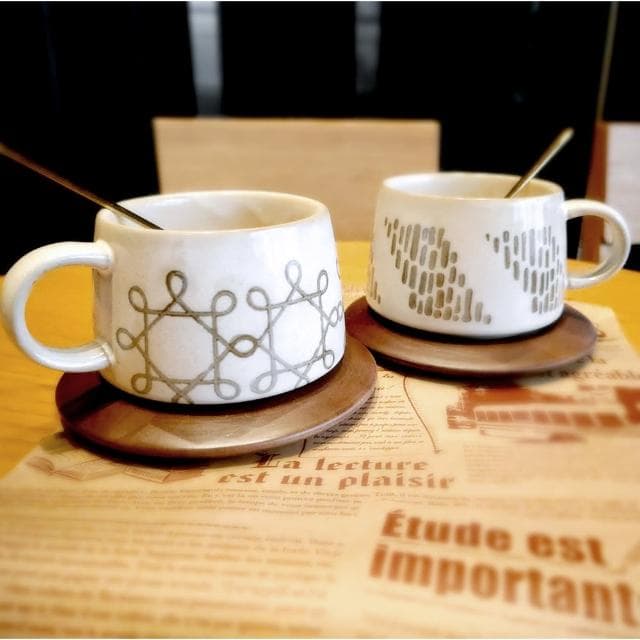 【Life shop】復古陶瓷咖啡杯套組 / 340ml(咖啡杯 咖啡杯組 交換禮物 禮品贈送 陶瓷咖啡杯)