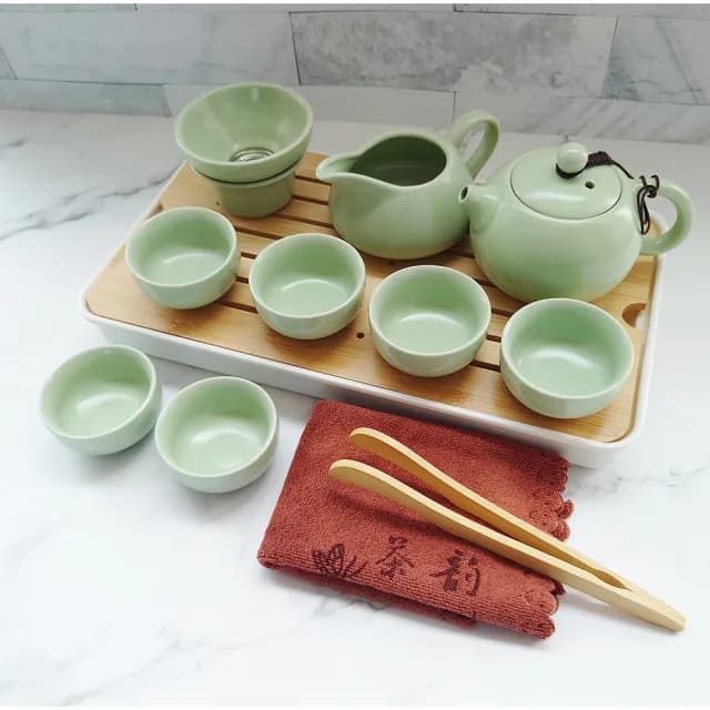 【Life shop】汝窯旅行茶具套組/附收納盒(茶具 旅行泡茶 泡茶茶杯 交換禮物 茶器套裝組)