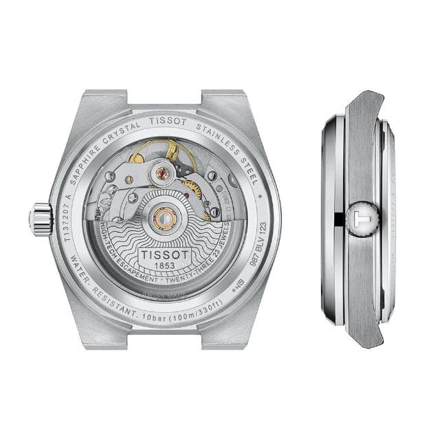 【TISSOT 天梭 官方授權】PRX系列 復古風酒桶型淑女機械錶-35mm 情人節 禮物(T1372071111100)
