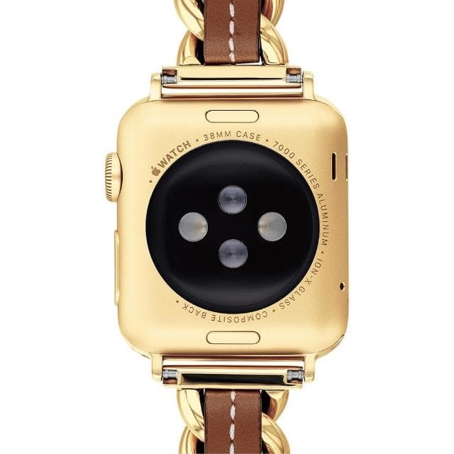 【COACH】Apple Watch 錶帶 38/41mm 適用 鍊帶結合皮錶帶 - 金x咖 母親節 送禮 禮物(不含手錶)